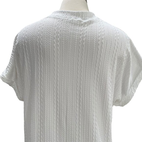 Unbranded White Textured Button-Down Top 2XL Rolled Sleeves Casual Office Comfy - Picture 7 of 9